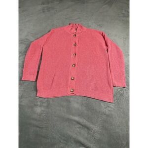 APPLESEED'S KNIT CARDIGAN SWEATER MOCK NECK BUTTON FRONT PINK XL